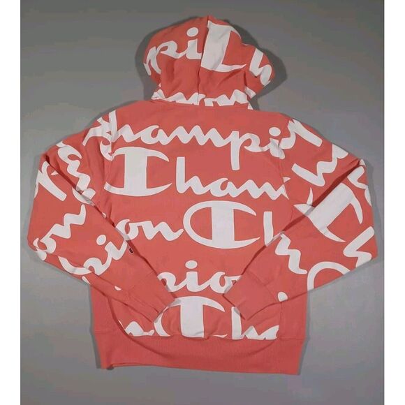 Champion Hoodie Mens M Pink All Over Print Reverse Weave Pullover‎ - Picture 3 of 3